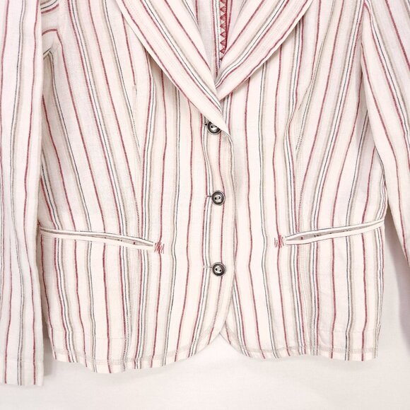 Chico's 100% Linen Button Blazer Jacket Minimalist Size 0 (S/4) Beige Striped - Picture 4 of 9
